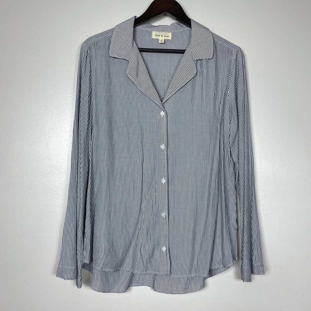 CLOTH & STONE Blue White Pinstripe Rayon Button Up